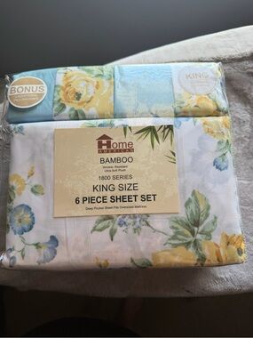 Home American Bamboo King Size 6-Piece Sheet Set in Blue & Green Floral